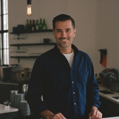 Ritratto di un barista italiano dietro il bancone