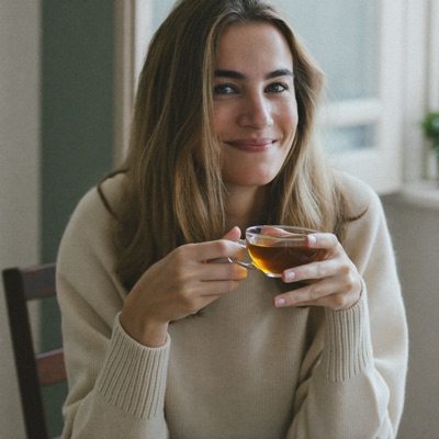 Ritratto di una cliente italiana con una tazza di te